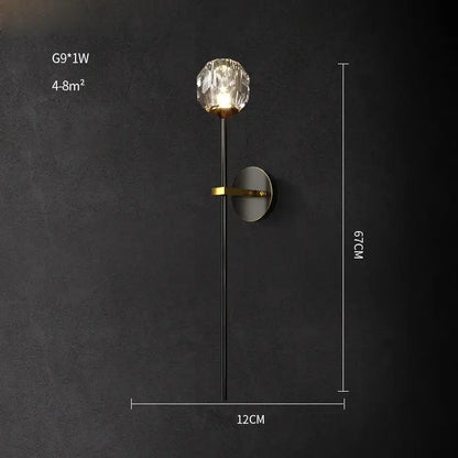 Modern black & gold crystal led wall sconce bedroom light