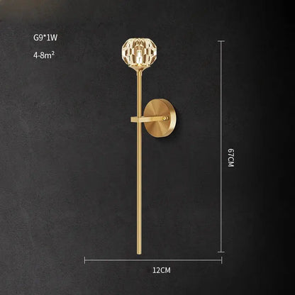 Modern black & gold crystal led wall sconce bedroom light