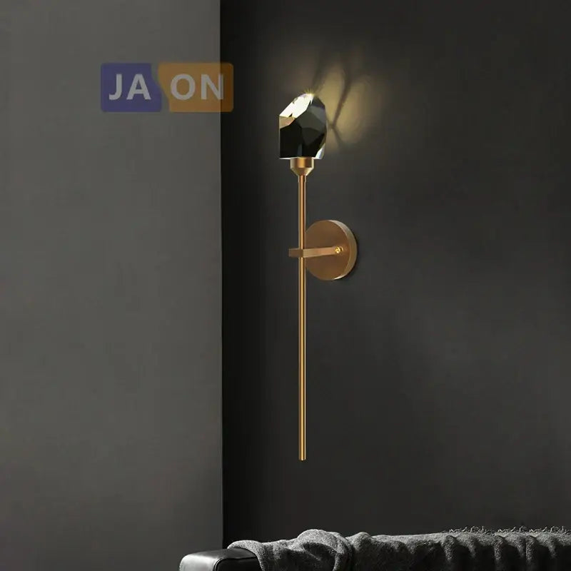 Modern black & gold crystal led wall sconce bedroom light