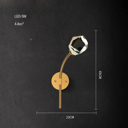 Modern black & gold crystal led wall sconce bedroom light