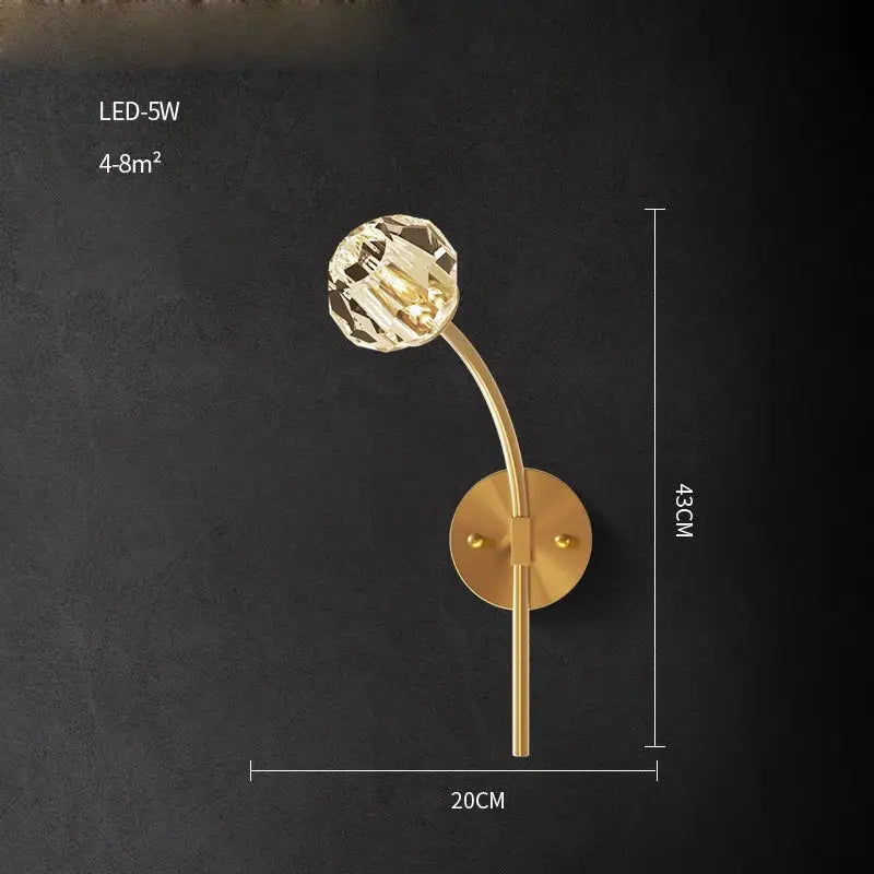 Modern black & gold crystal led wall sconce bedroom light