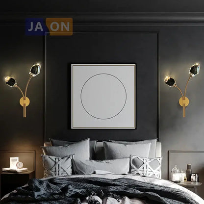 Modern black & gold crystal led wall sconce bedroom light