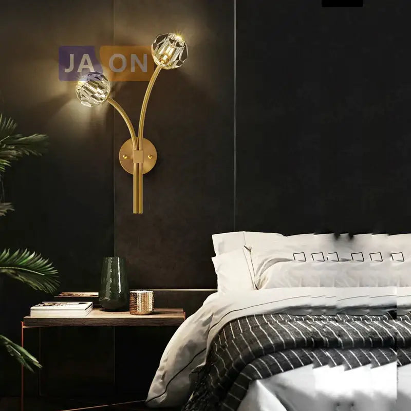 Modern black & gold crystal led wall sconce bedroom light