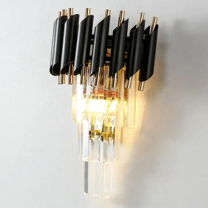 Modern black & gold crystal luxury wall lamp bedroom sconce