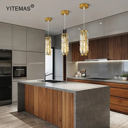 Modern black & gold crystal mini pendant chandelier – kitchen light