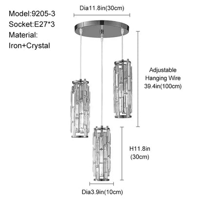 Modern black & gold crystal mini pendant chandelier – kitchen light