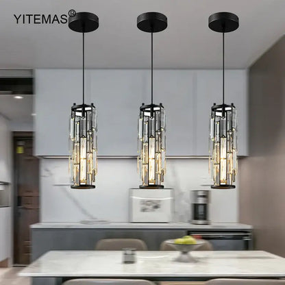 Modern black & gold crystal mini pendant chandelier – kitchen light