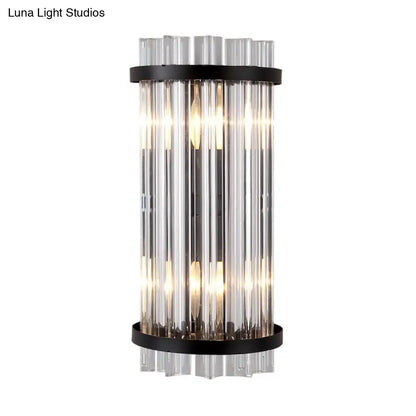Modern black & gold crystal rod cylinder wall sconce bedroom light