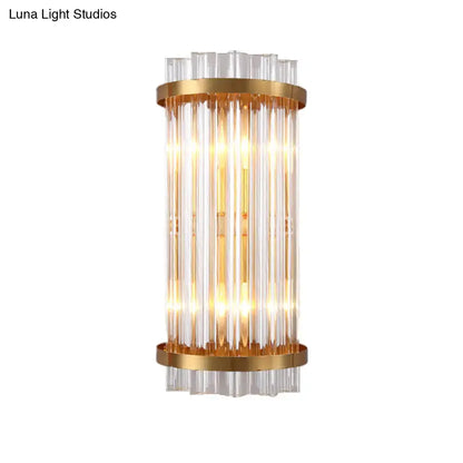 Modern black & gold crystal rod cylinder wall sconce bedroom light