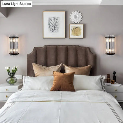 Modern black & gold crystal rod cylinder wall sconce bedroom light