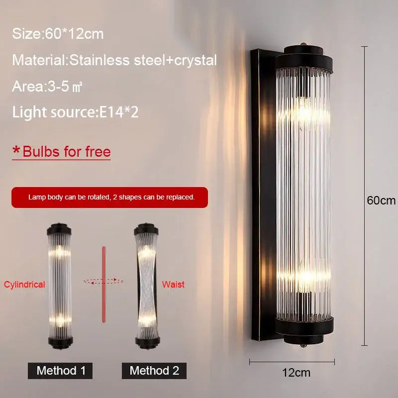 Modern black & gold crystal wall lamp for bedroom living room
