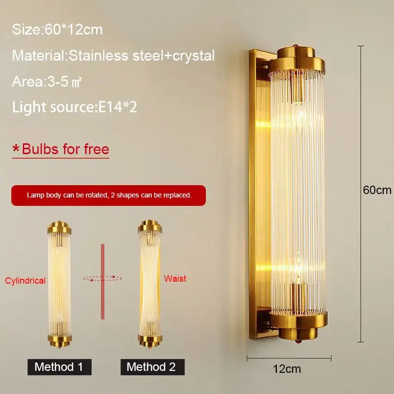Modern black & gold crystal wall lamp for bedroom living room