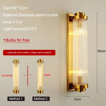 Modern black & gold crystal wall lamp for bedroom living room