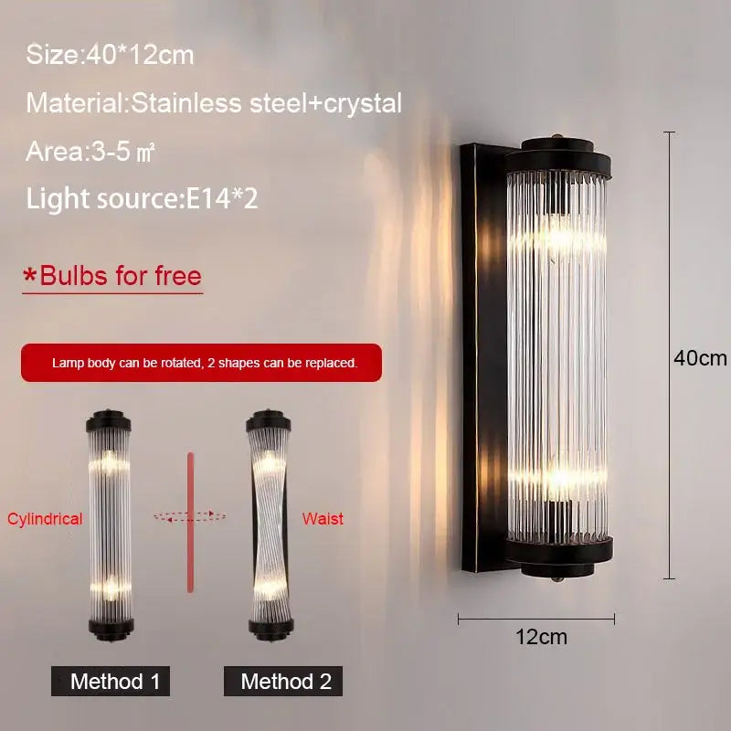 Modern black & gold crystal wall lamp for bedroom living room