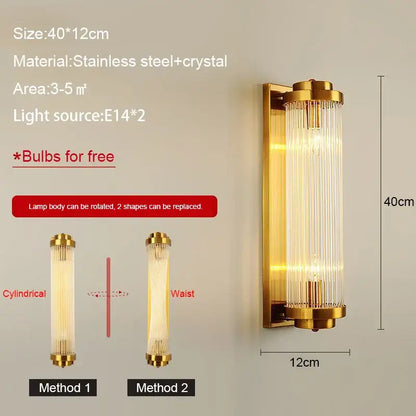 Modern black & gold crystal wall lamp for bedroom living room