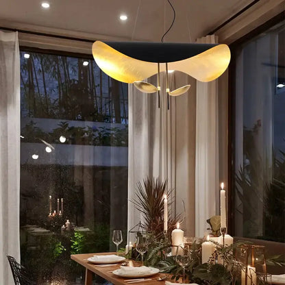 Modern black & gold curved pendant light dining room lamp