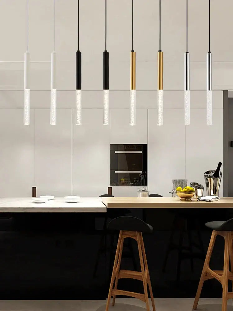Modern black & gold cylinder pendant lights for kitchen island