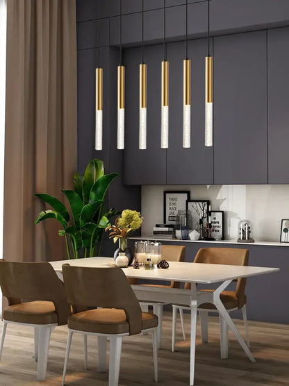 Modern black & gold cylinder pendant lights for kitchen island