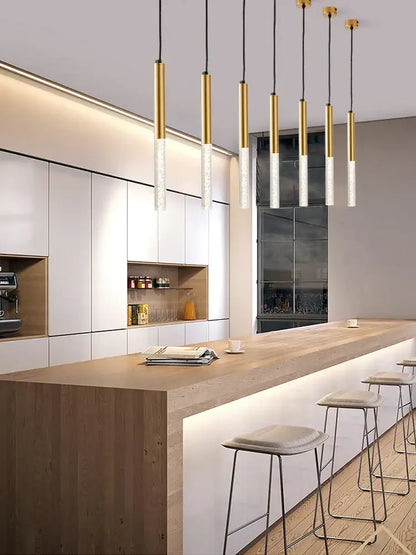 Modern black & gold cylinder pendant lights for kitchen island
