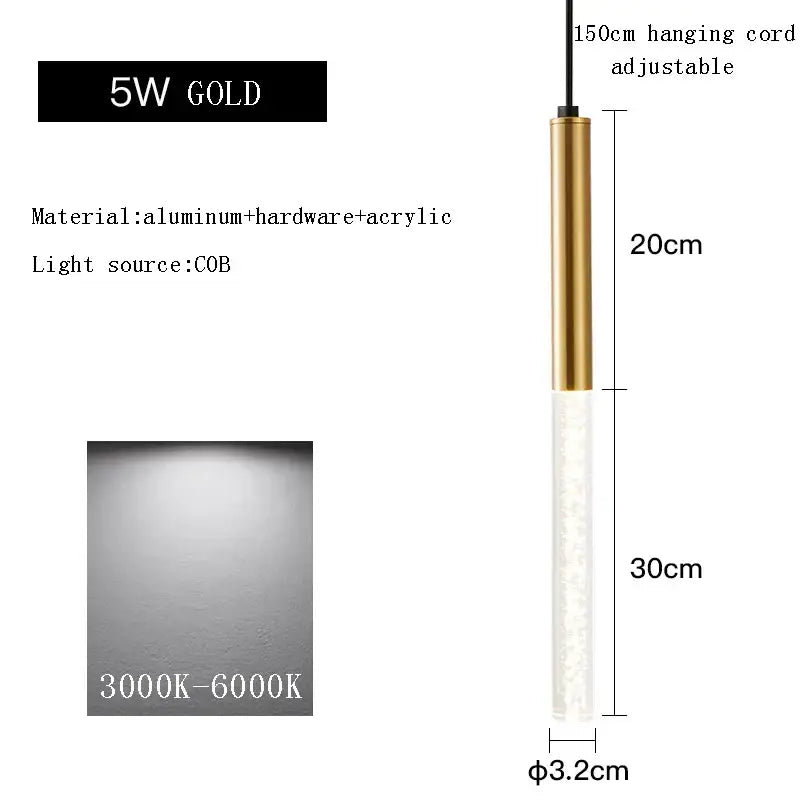 Modern black & gold cylinder pendant lights for kitchen island