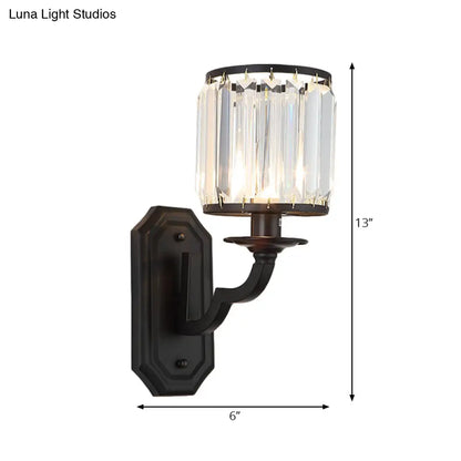 DecorBites™ Modern Black/Gold Cylinder Wall Light Sconce with Clear Crystal Accent for Bedroom