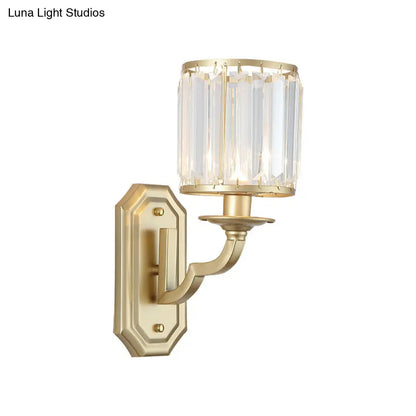DecorBites™ Modern Black/Gold Cylinder Wall Light Sconce with Clear Crystal Accent for Bedroom