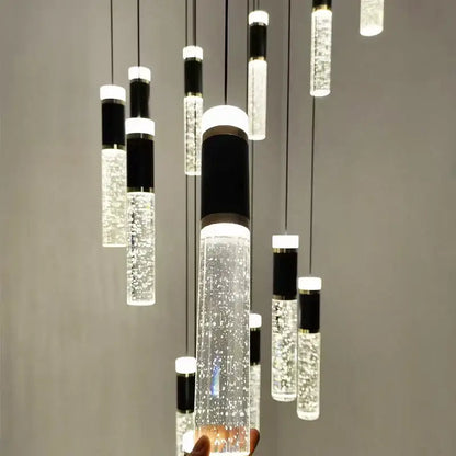 Modern black & gold cylindrical crystal chandelier living room light