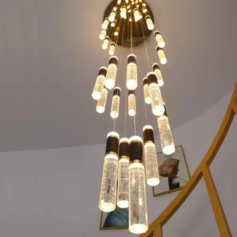 Modern black & gold cylindrical crystal chandelier living room light