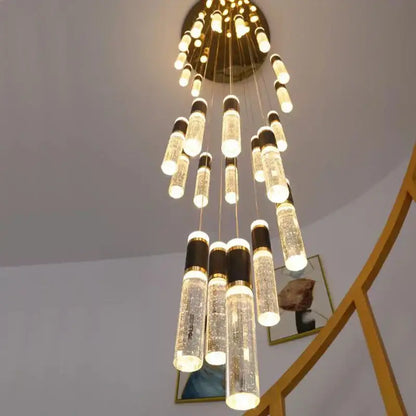 Modern black & gold cylindrical crystal chandelier living room light