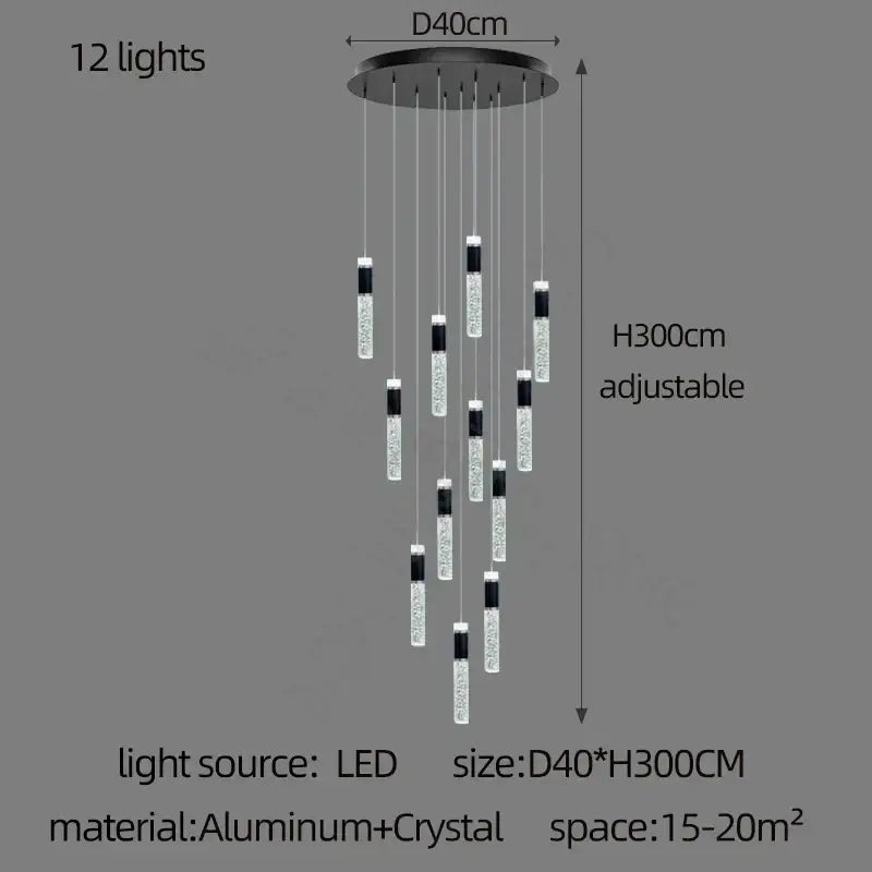 Modern black & gold cylindrical crystal chandelier living room light