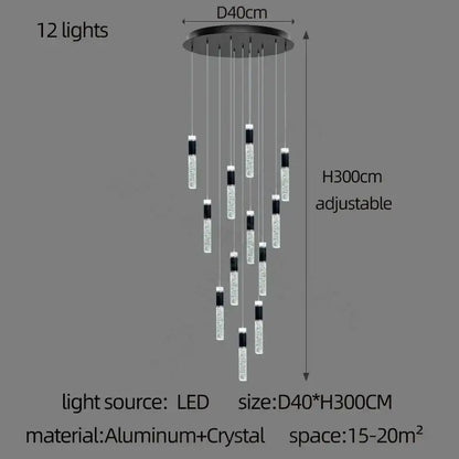 Modern black & gold cylindrical crystal chandelier living room light