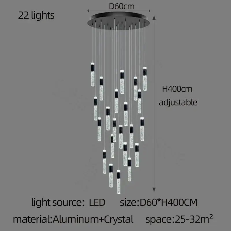 Modern black & gold cylindrical crystal chandelier living room light