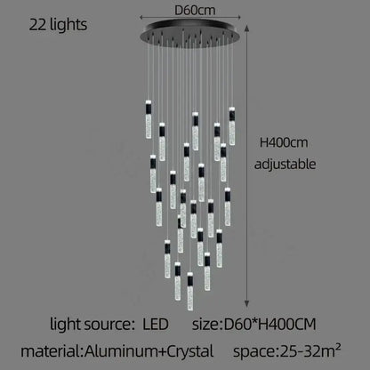 Modern black & gold cylindrical crystal chandelier living room light