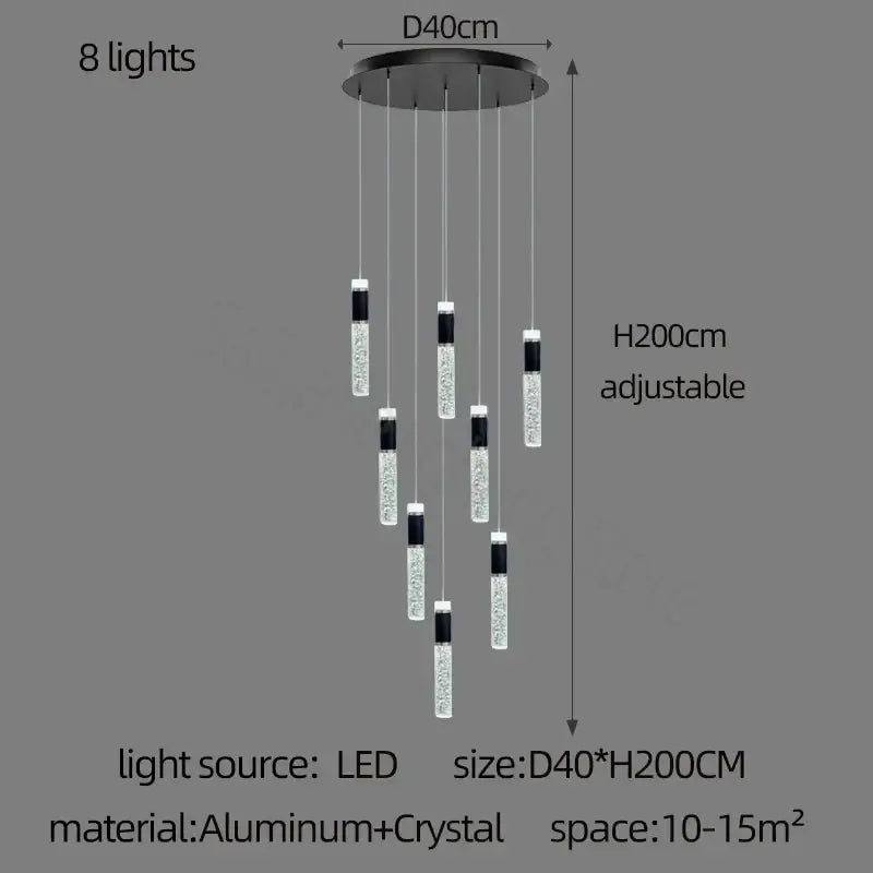 Modern black & gold cylindrical crystal chandelier living room light