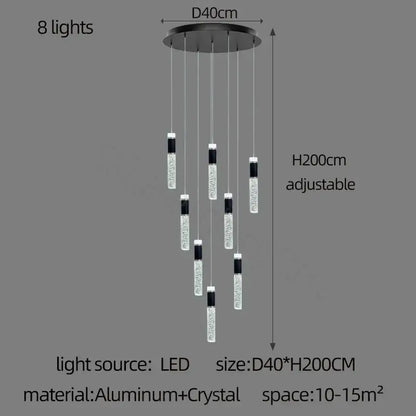 Modern black & gold cylindrical crystal chandelier living room light