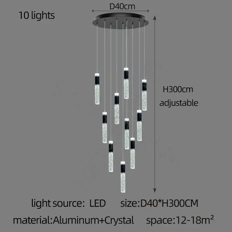Modern black & gold cylindrical crystal chandelier living room light