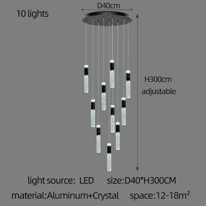 Modern black & gold cylindrical crystal chandelier living room light