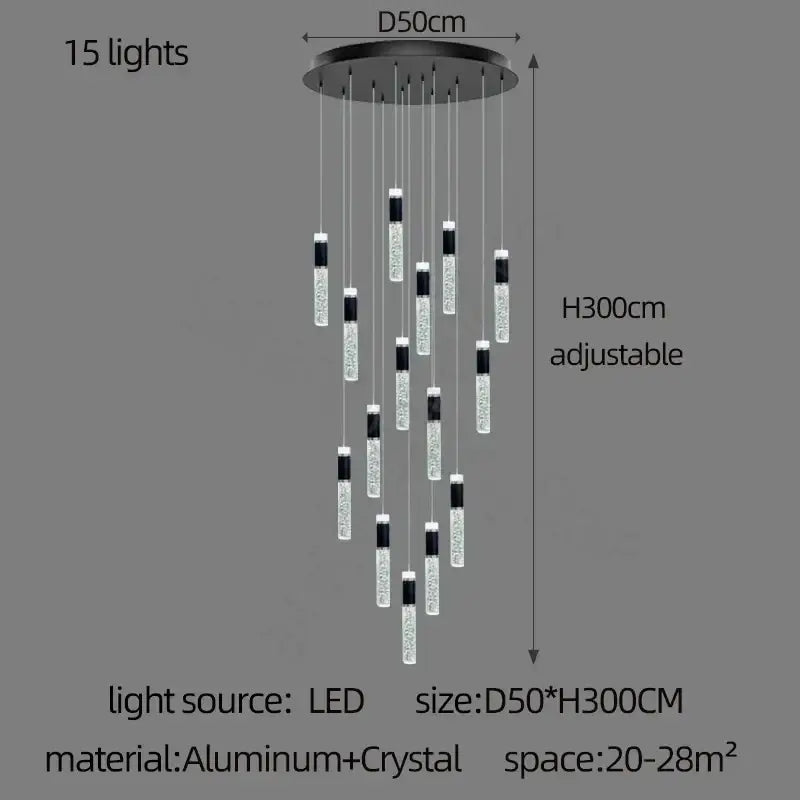 Modern black & gold cylindrical crystal chandelier living room light