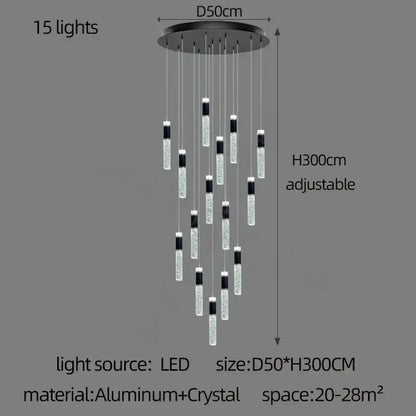 Modern black & gold cylindrical crystal chandelier living room light