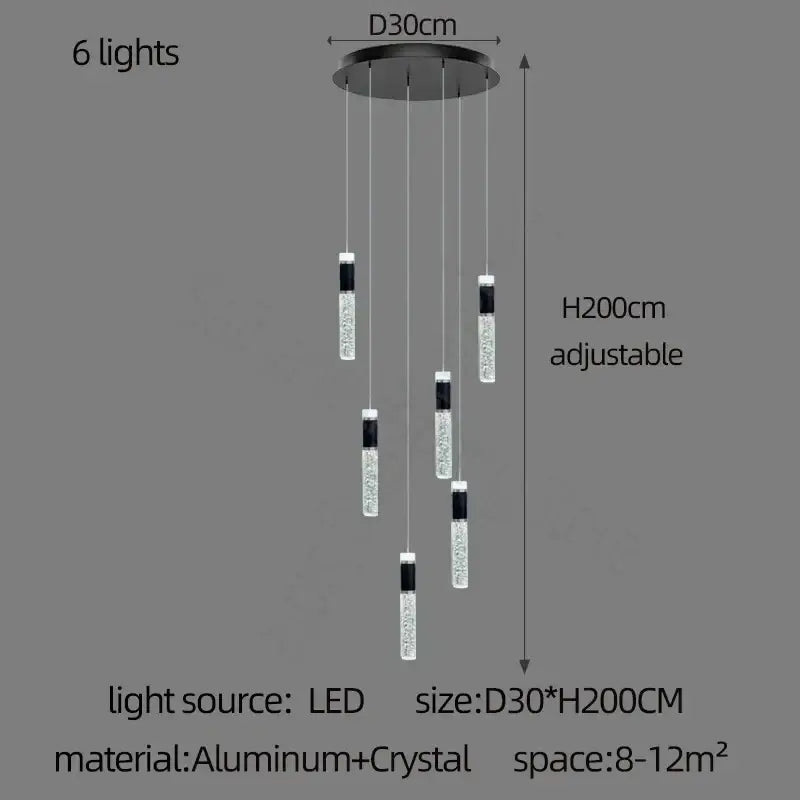 Modern black & gold cylindrical crystal chandelier living room light