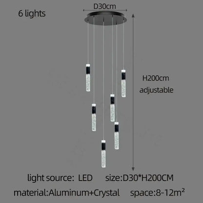 Modern black & gold cylindrical crystal chandelier living room light