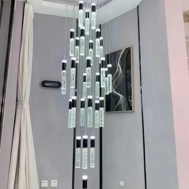 Modern black & gold cylindrical crystal chandelier living room light
