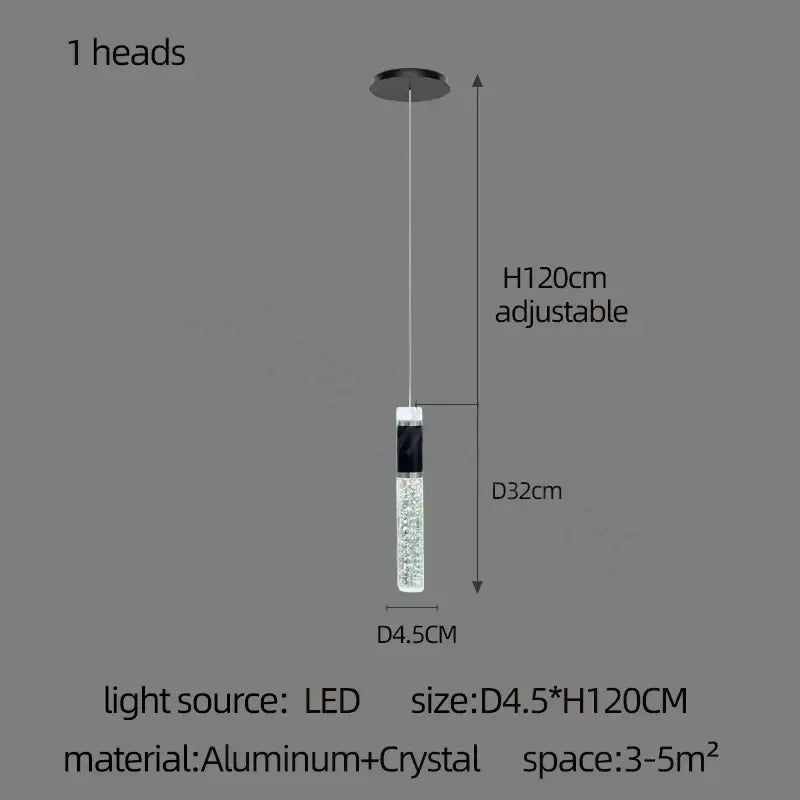Modern black & gold cylindrical crystal chandelier living room light