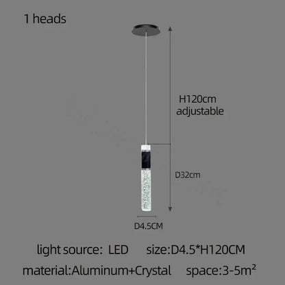 Modern black & gold cylindrical crystal chandelier living room light