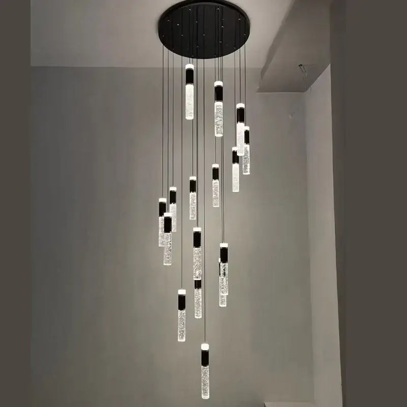 Modern black & gold cylindrical crystal chandelier living room light