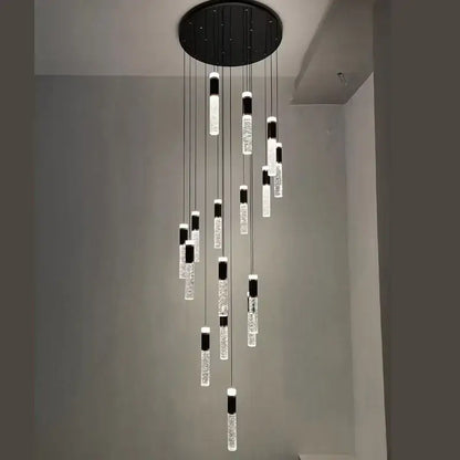 Modern black & gold cylindrical crystal chandelier living room light