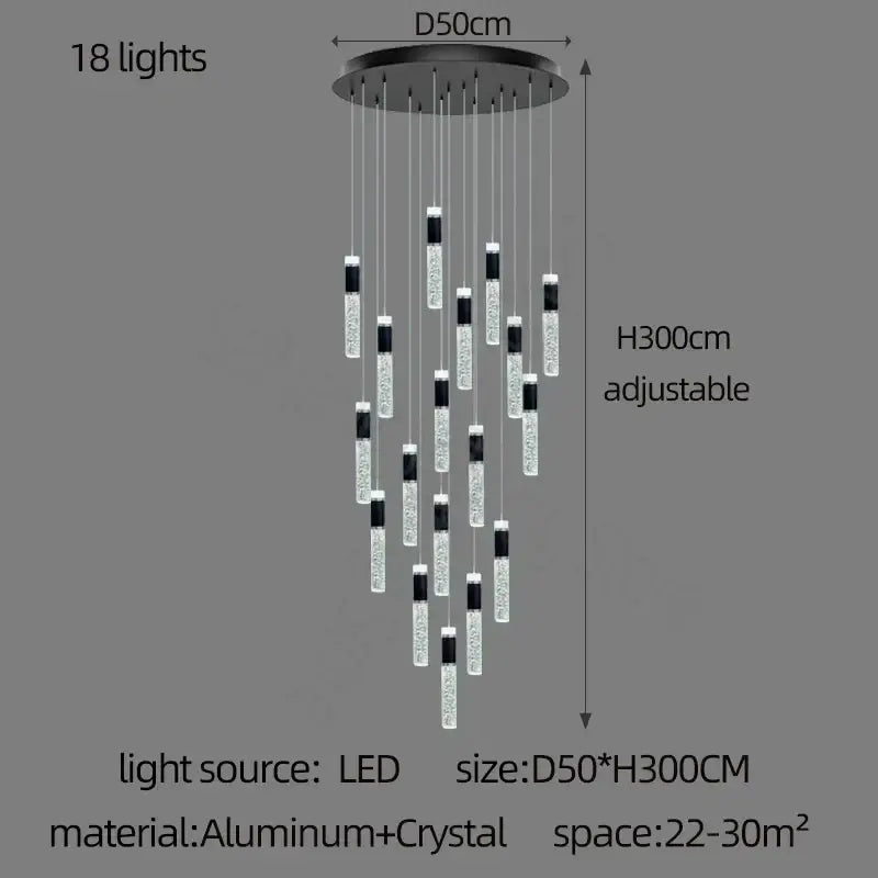 Modern black & gold cylindrical crystal chandelier living room light