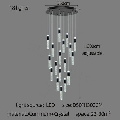 Modern black & gold cylindrical crystal chandelier living room light