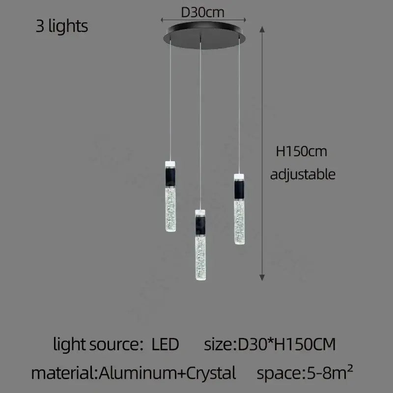 Modern black & gold cylindrical crystal chandelier living room light