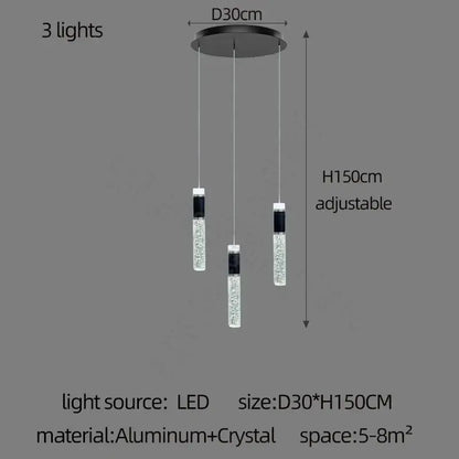 Modern black & gold cylindrical crystal chandelier living room light